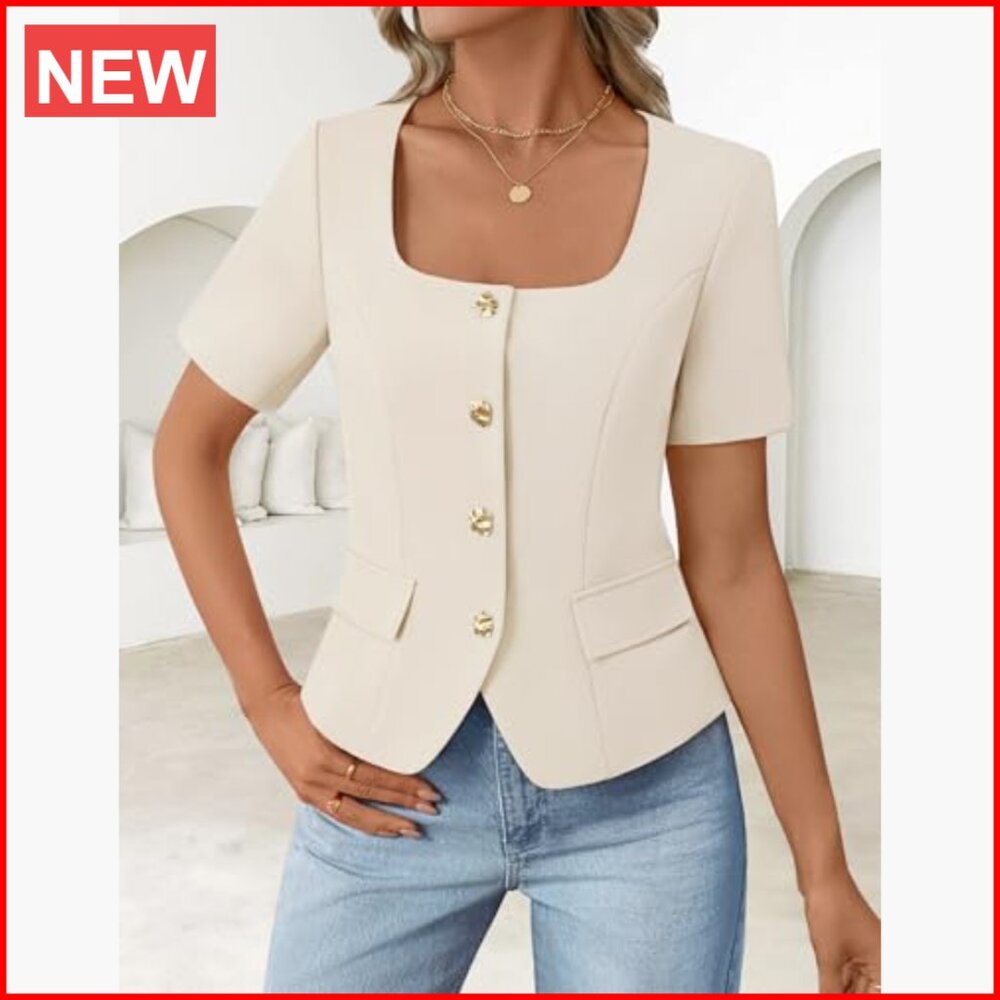 Polyester Elastane Square Neck Short Sleeve Blaze… - image 4